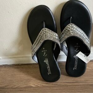 Elegant Black Women's Sandals with Rhinestone Accents